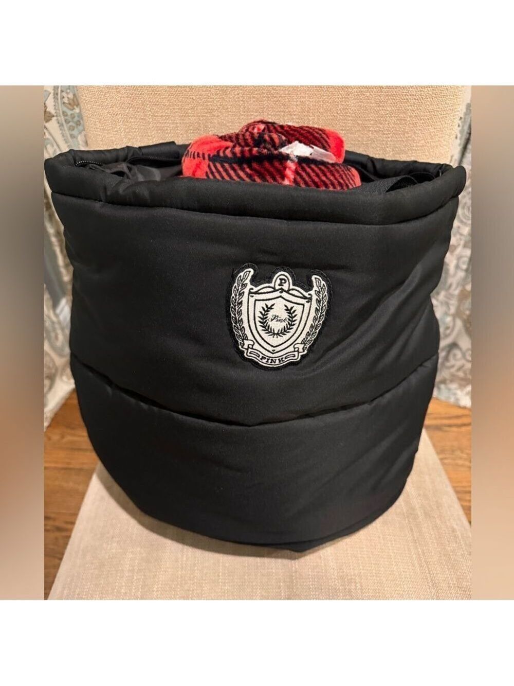 PINK black tote and Victoria’s Secret red and black checked blanket. NWT!